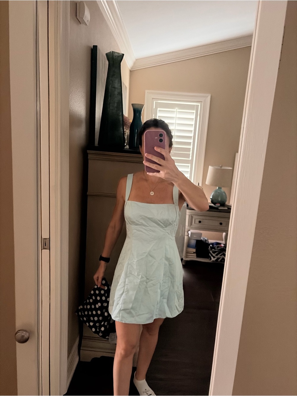 Square-Neck Mini Dress in Pale Blue